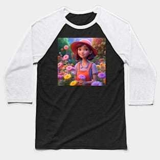 Smiling Woman Surrounded by Blooming Flowers in Nature Baseball T-Shirt